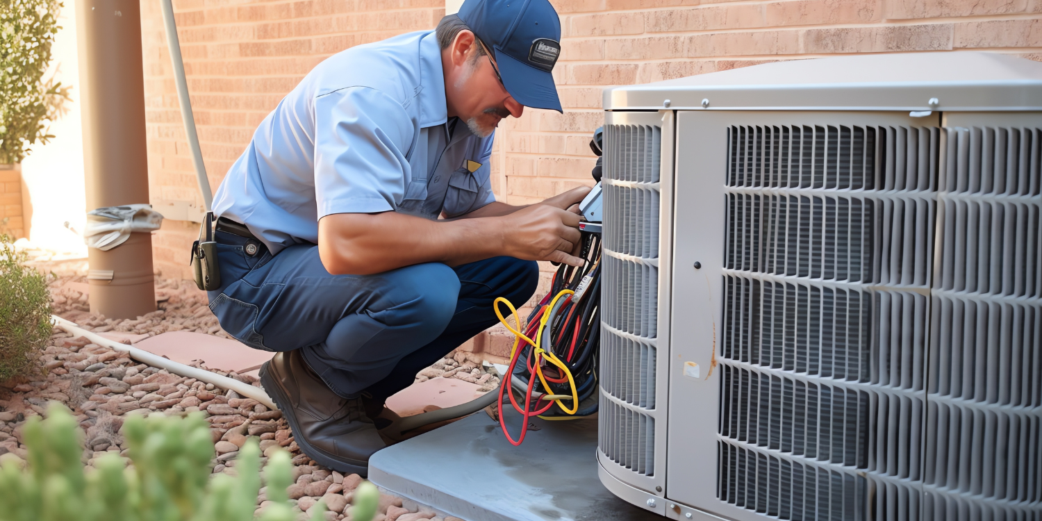 HVAC Technician working on AC unit - How to Keep Your AC Healthy Between Service Visits in 4 Steps